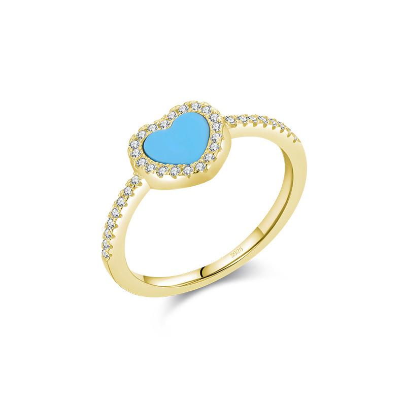 

Кольцо из стерлингового серебра S925, темпераментное бирюзовое кольцо в форме сердца, женское кольцо 8 золотой