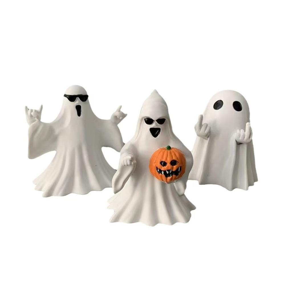 Creative Luminous Middle Finger Resin Cute Ghost Statue Small Scary Ghost Figurines Halloween Home Decoration for Table Ornament