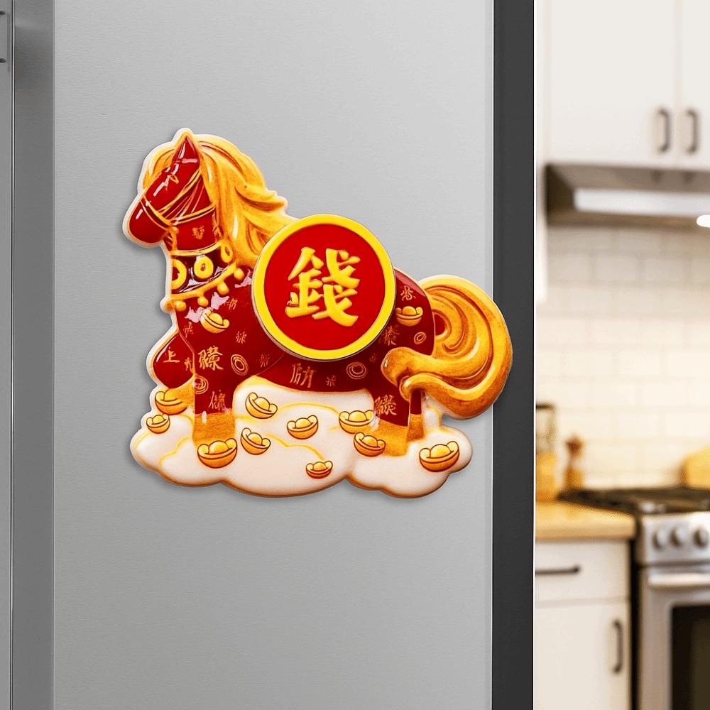 God of Wealth New Year Magnetic Sticker Cartoon Horse Year Fridge Magnets  Chinese New Year
