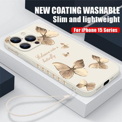 Weiche Handyhülle mit Schmetterlingsmuster für iPhone 16 15 Pro Max 14 13 Xiaomi 13T Poco X7 X6 Redmi Note 14 13 12 Stoßfeste Hülle mit Handschlaufe