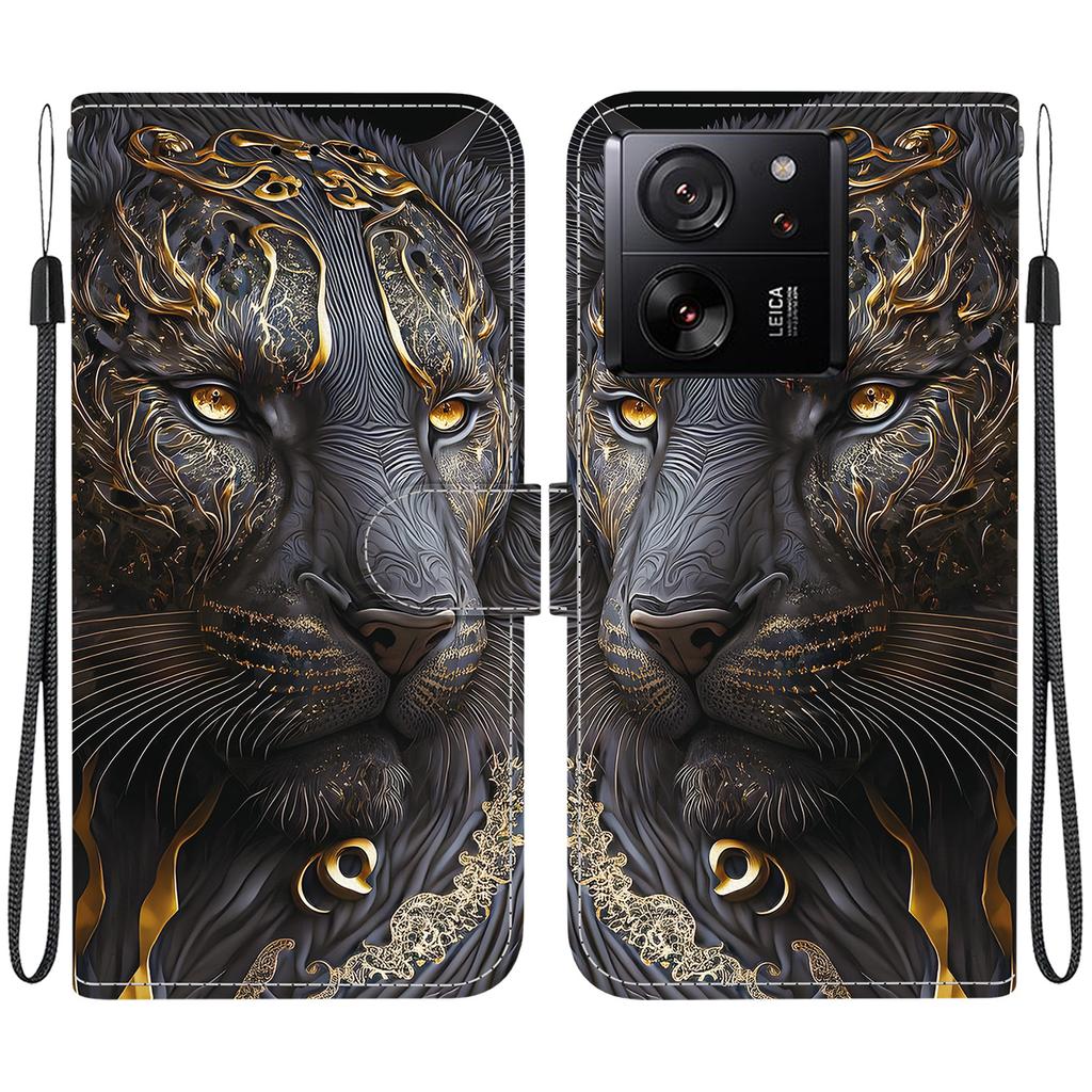 Handgefertigte PU-Leder-Flip-Hülle für Xiaomi 13T / 13T Pro Rutschfeste, stoßfeste Hülle mit Handschlaufe und Herz-/Rosen-/Katzen-Designs