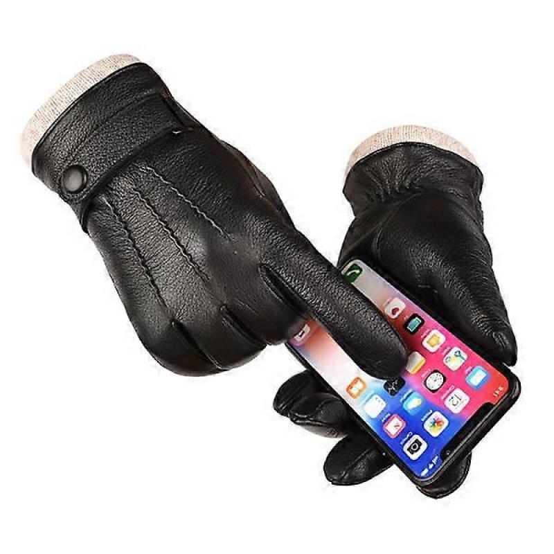 Men's Winter Warm Outdoor Casual Leather Gloves, Non-slip Touchscreen Texting Suitable Wool Lining Soft Windproof Genuine Leather Gloves.