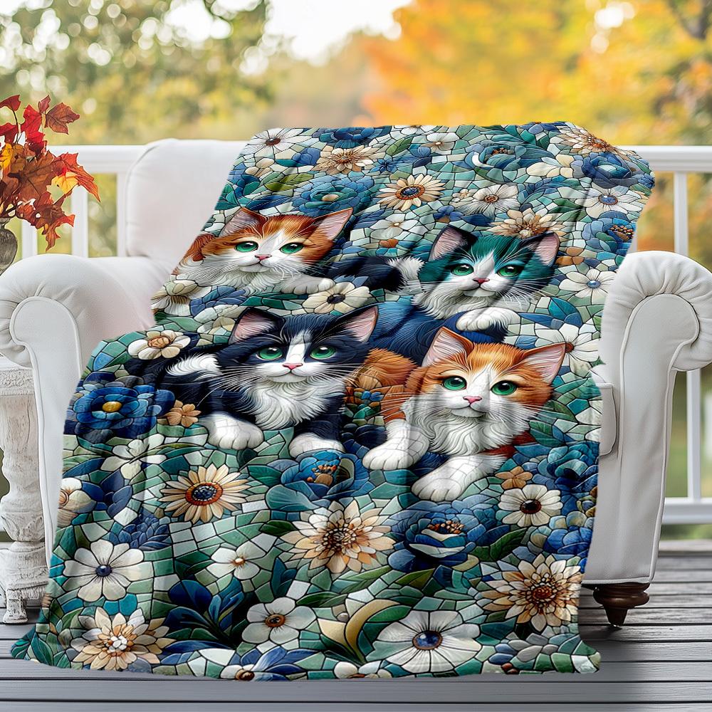 1PC Cats mosaicOutdoor Flannel Blanket - Soft Plush Decor for Picnics, Camping, Bedroom, Playroom, Office, or Lunch Break 1361A