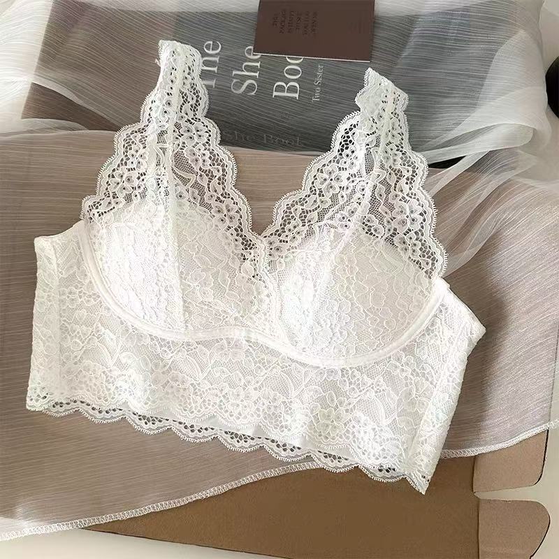 

Sexy lace beautiful back bra summer thin big chest small 1111 new popular no steel ring bra m recommends 40-57.5kg белый