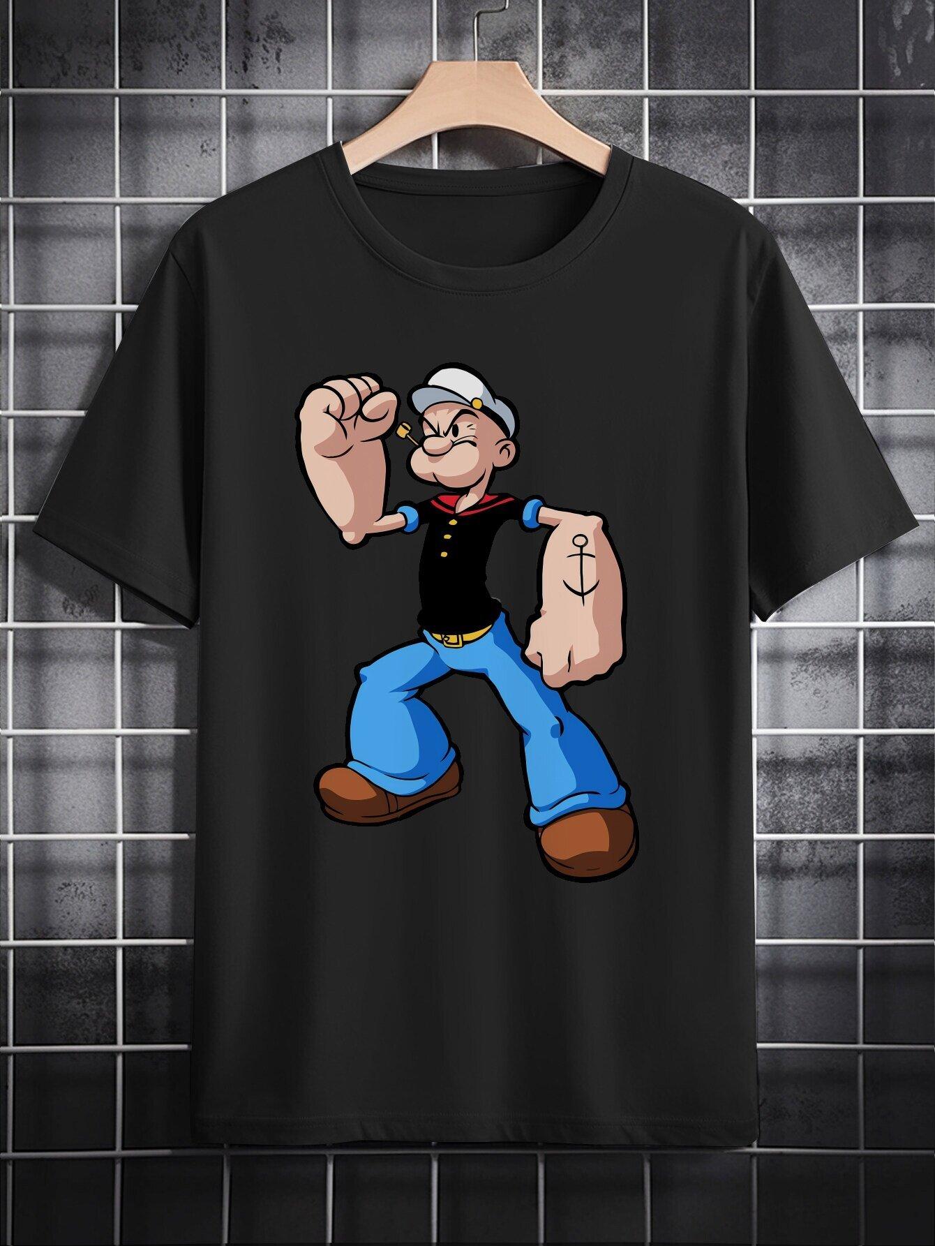 Casual Round Neck T-shirt Featuring a Popeye Print L