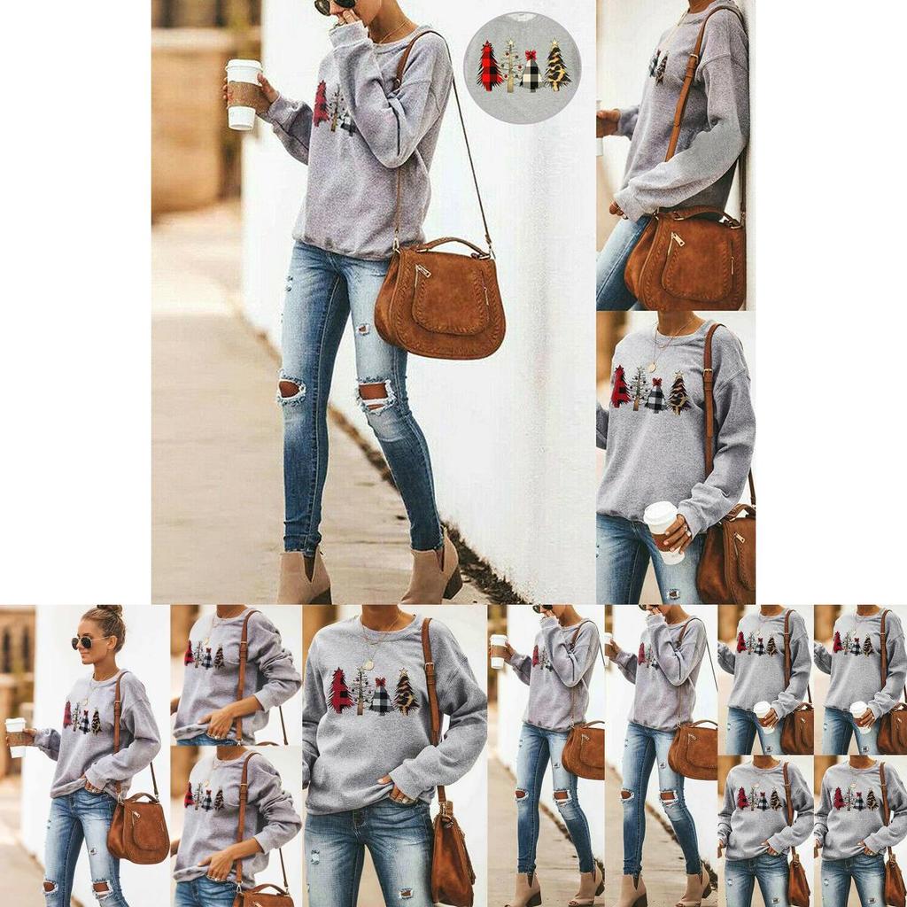 Stylish Women's Christmas Sweatshirt Long Sleeve Pullover Blouse For Festive Occasions