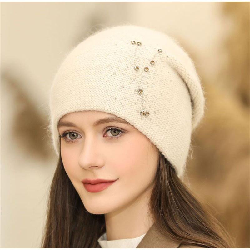 Women Winter Hat Decorate Beanie Hat Rabbit Fur Blend Winter Dandy Cap Female Casual Streetwear Knitted Hat 2025