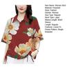 Women Casual Shirt Side Drawstring Shirt Sleeve Flower Pattern Lapel Short Double Breasted Loose Fit