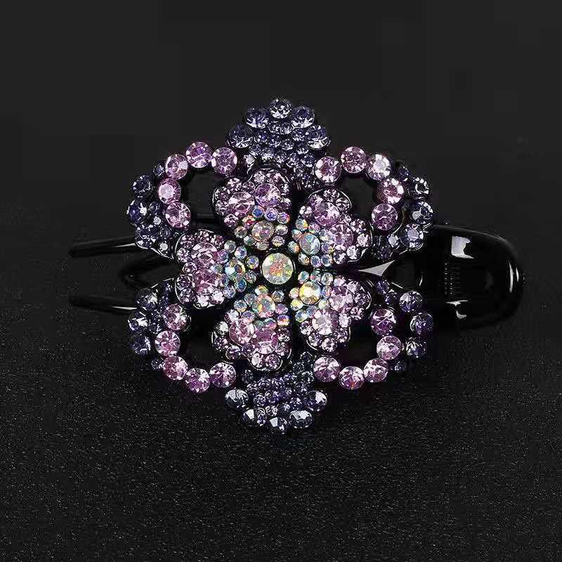 Elegant Rhinestone Duckbill Three-Tooth Updo Hair Clip for Moms