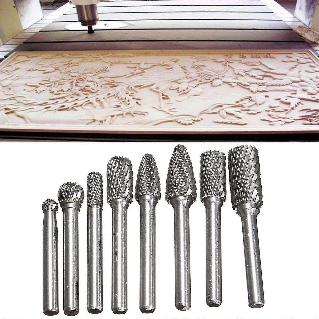 8pcs 6mm Shank Tungsten Carbide Carving Burrs Bit Double Cutter Burring File Die Grinder Drill For Metal Wood Grinding Polishing
