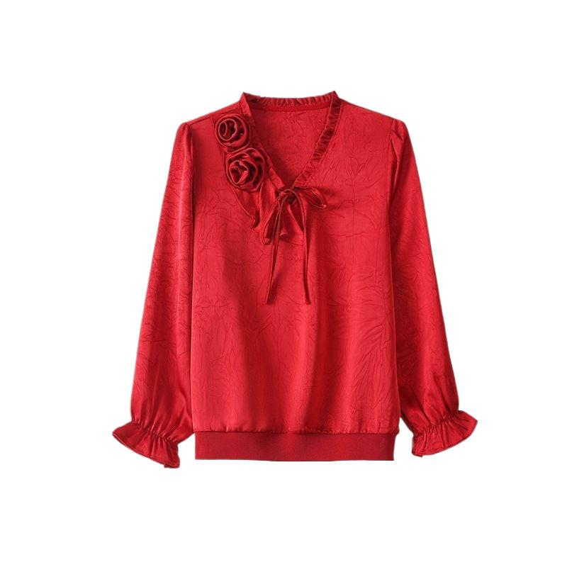2025 Spring Wedding Banquet Top for Mother-in-law: Elegant Mid-Aged & Elderly Long-Sleeve Shirt
