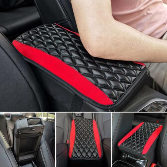 19cm x 32cm Red Car Armrest Pad Cover Center Console Box PU Leather Cushion Mat