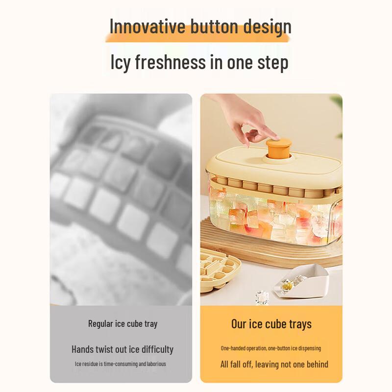 Press-Type Double-Layer Ice Cube Tray with Storage Bin