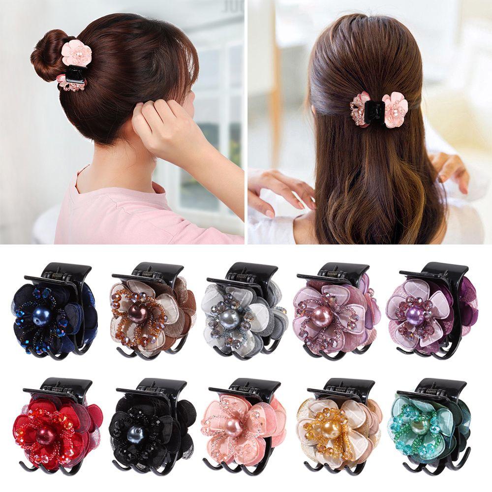 Buy Gift Beads Retro Hair Crab Fabric Plastic Hair Claw Clamp Flower