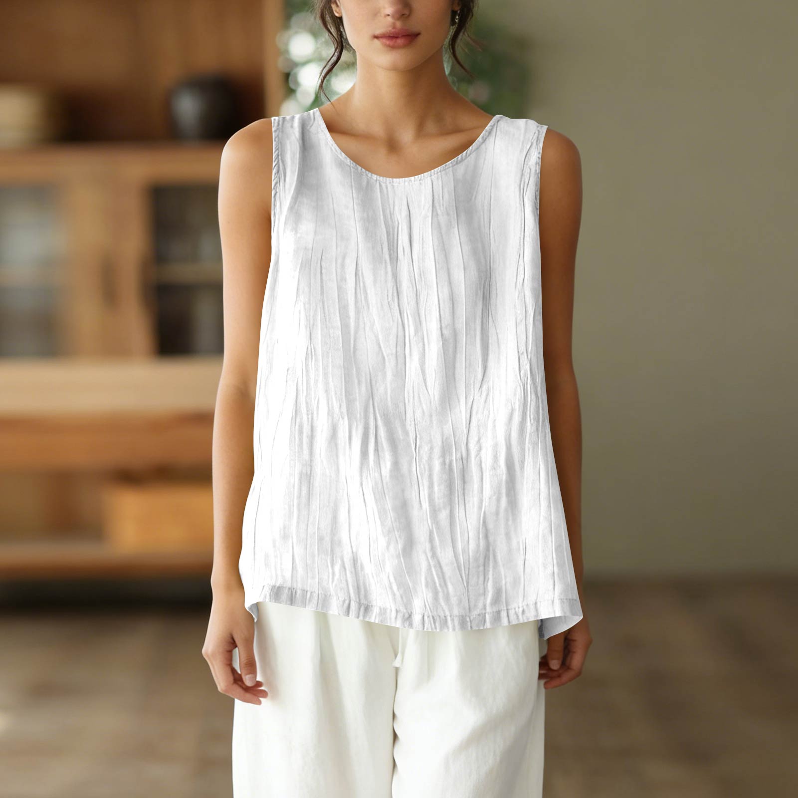 

Women s Vintage Loose Fit Cotton Linen Blend Tank Top XXL білий