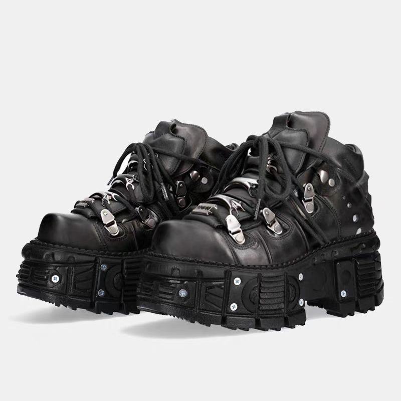 Vintage Spanish Tank Sole Metal High Top Shoes Punk Platform Chunky Goth Shoes for Women Streetwear