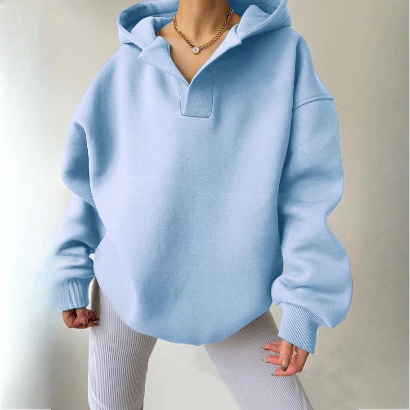 Women'S V Neck Oversized Hoodie with Pocket Classic Fleece Lined Sweatshirt Women Plain Sweatshirt