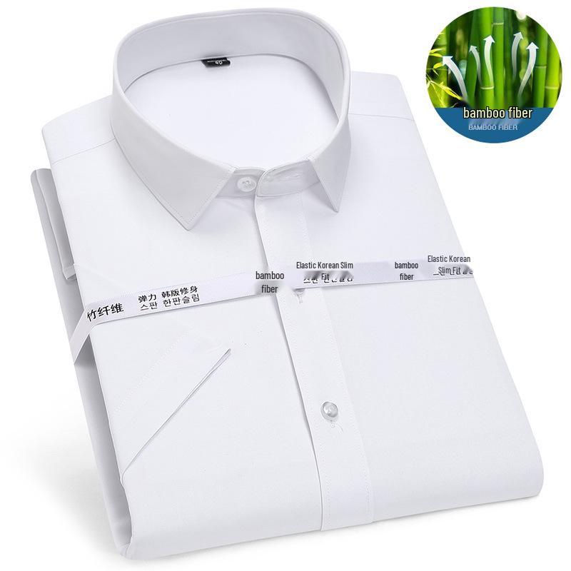 Men's Long Sleeve Non-Iron Bamboo Fiber Formal Shirt with Embroidered Logo