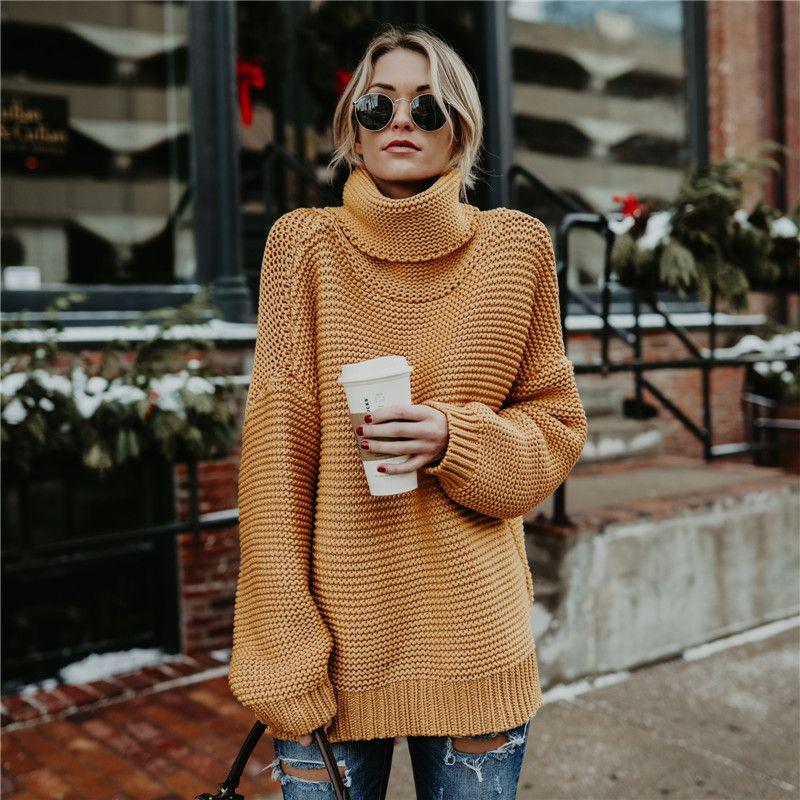 Morbido e Lussuoso Maglione Invernale da Donna con Collo Alto a Maglia Grossa per un Comfort Accogliente