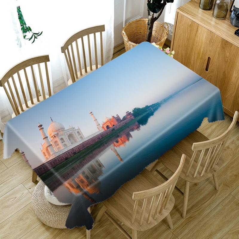 Castle By The River Sunset Landscape Pattern Tablecloth Thicken Cotton Rectangular Round Table Cloth For Wedding Picnic Party
