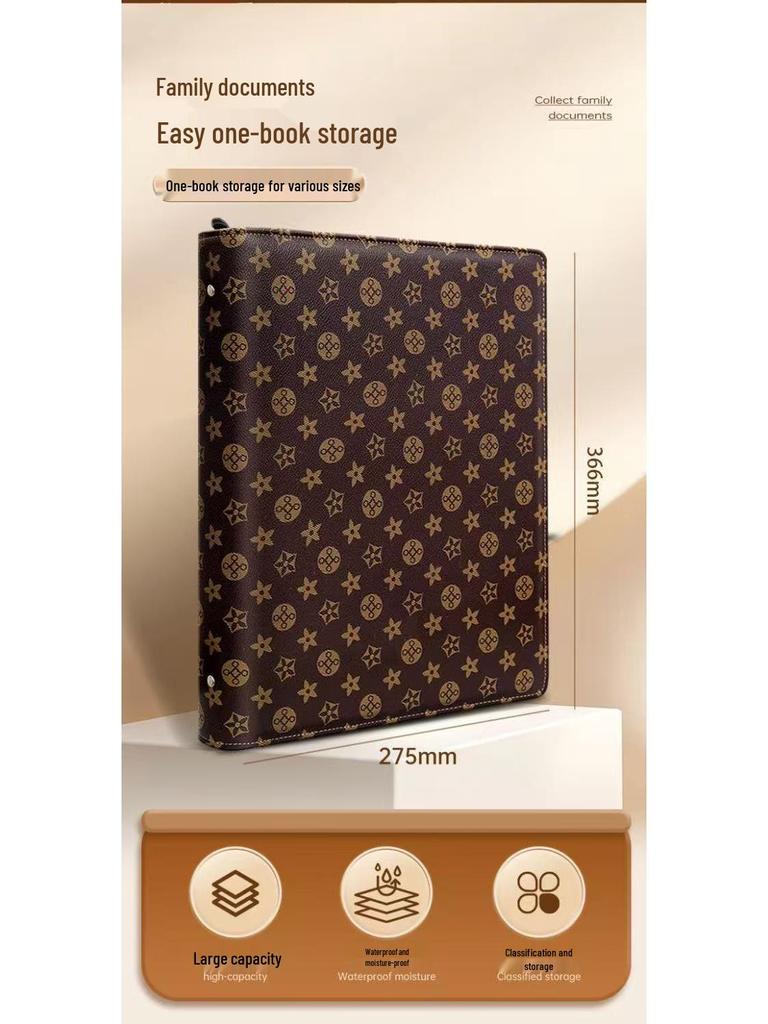 Family Document Storage Bag: Leather Magnetic Buckle A4 Album for Certificates, Receipts & Documents
