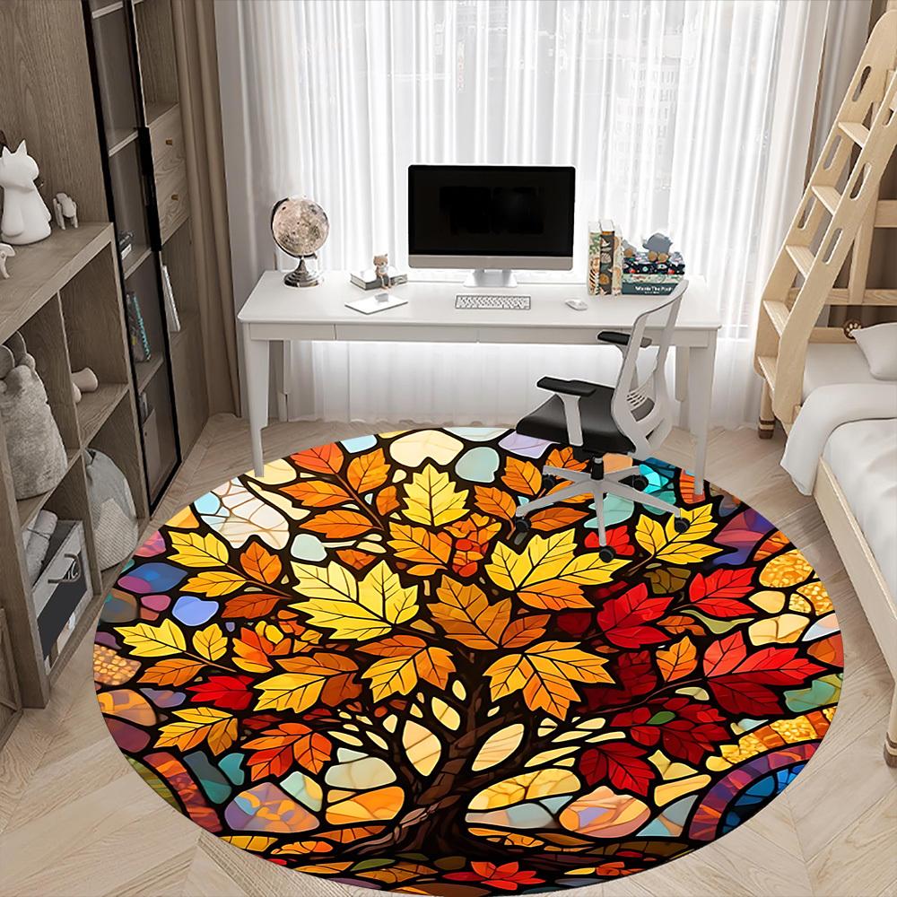 1pc Autumn Leaves Office Round Area Rug, Indoor Mat Suitable ForOffice, Under Office Chairs Bedroom Living Room Home Decor, Room Deco D061