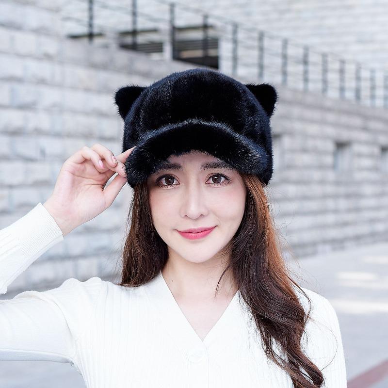 

Норковая шапка женская зимняя уши хвост большой утиный язык козырек улица путешествия милая теплая рыцарская шапка взрослая Adjustable