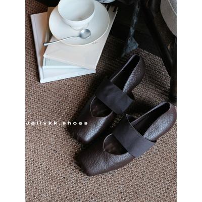Sheepskin Version~ Genuine Leather Inner Height Increase Ancient Elastic Band Mary Jane Shoes Women's New Square Head Versatile Ballet Shoes
