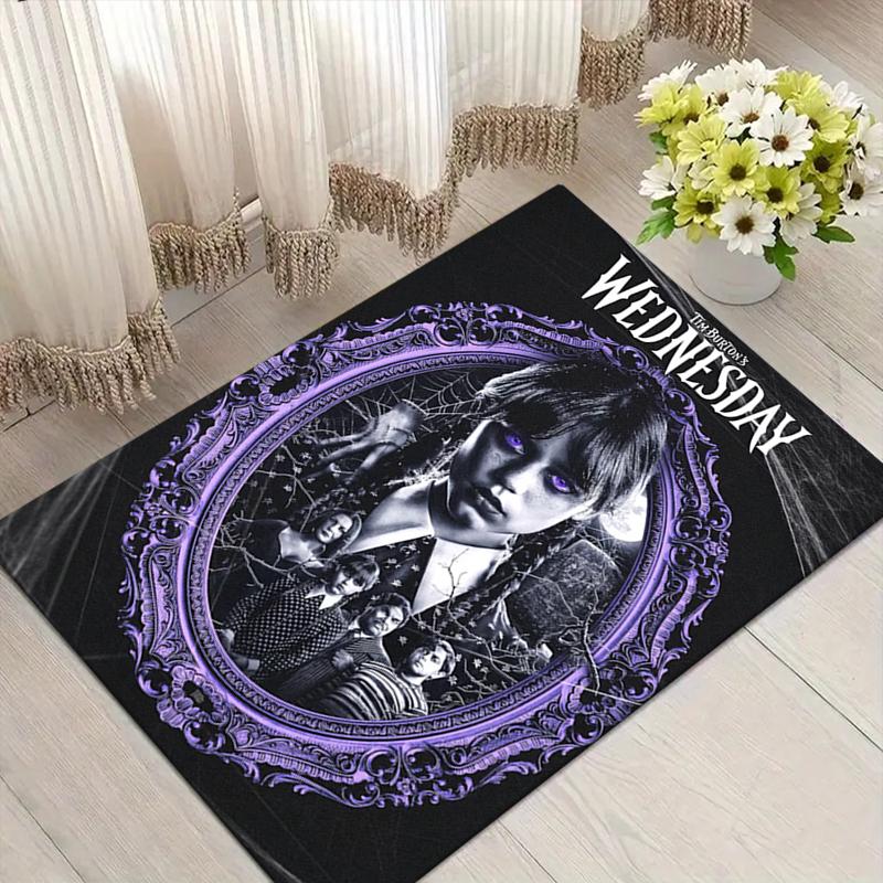 Wednesday Addams Style Crystal Velvet Rug, Soft Anti‑Slip Crystal Velvet Carpet for Living Room Bedroom Home Decor