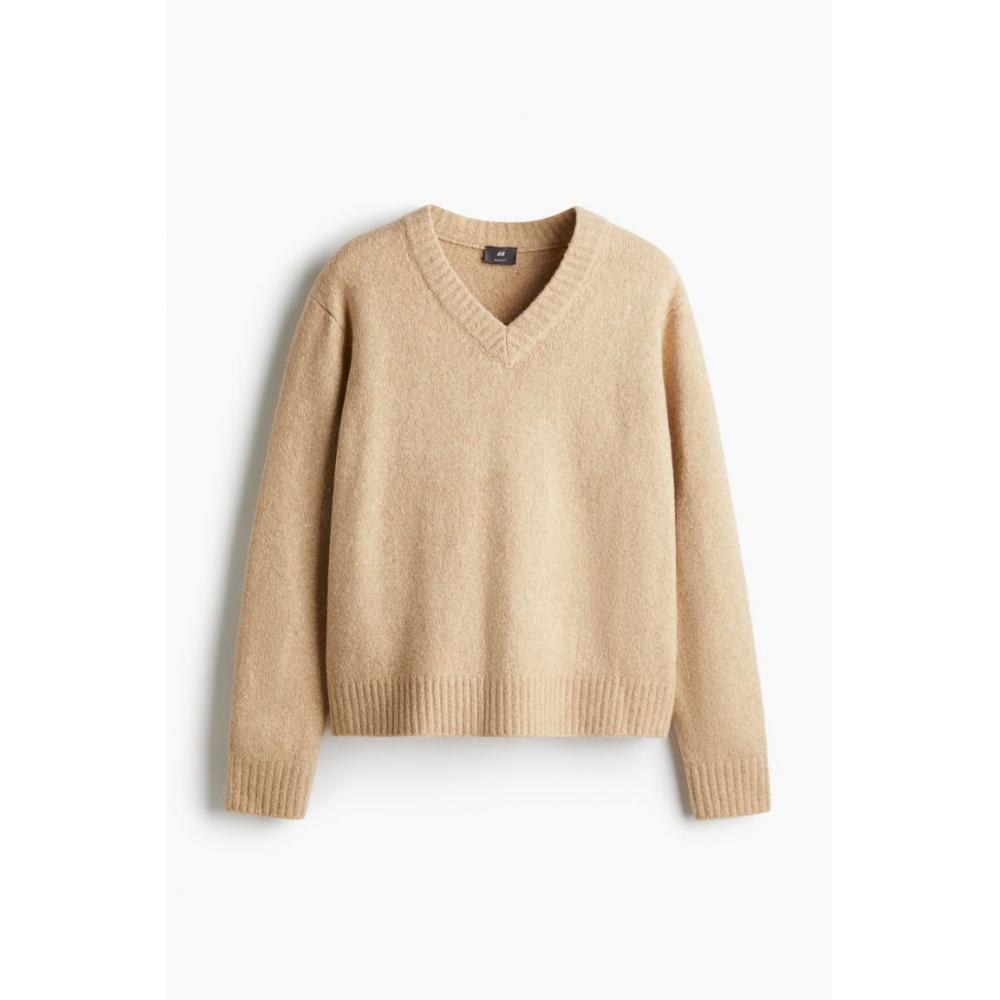 H M Regular Fit V Neck Sweater Beige