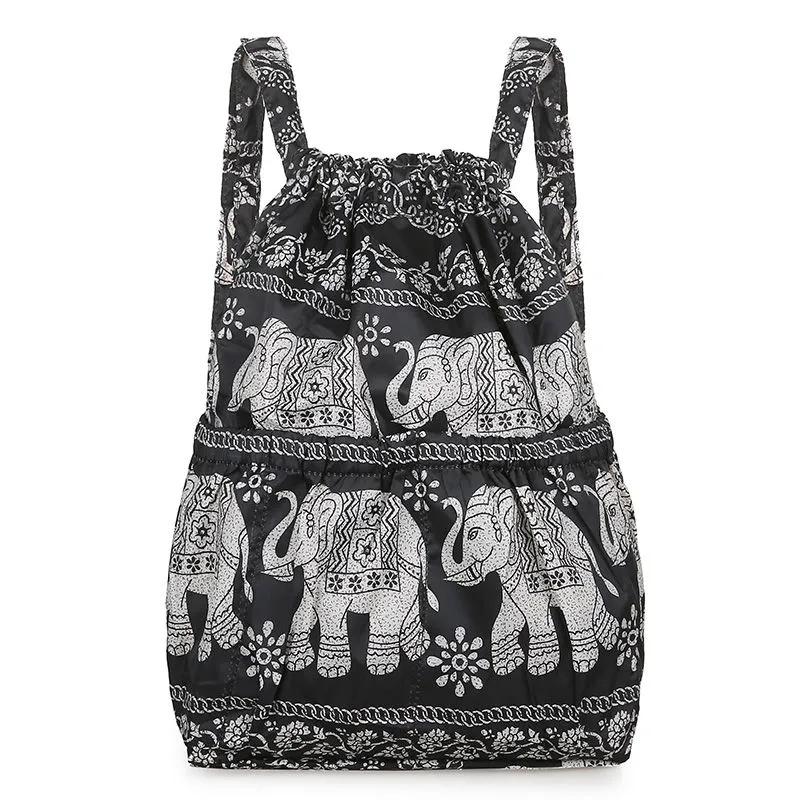 WTEMPO Printed Beach Casual Nylon Drawstring Backpacks Women's Four Seasons Outdoor Sports Bags Mommy Bags Large Capacity Lightweight Travel Backpacks