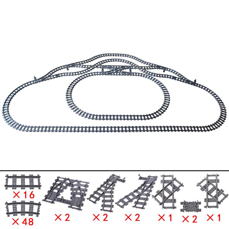 City Trains Flexible Tracks Forked Straight Curved Rails Crossing Switch Building Block Bricks High-Tech Creative Toys for Kids