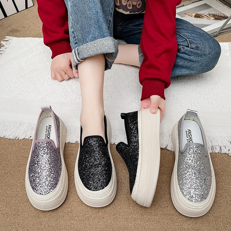 Plateforme de pêcheur à paillettes pour femmes printemps nouveau paresseux une pédale respirant mode décontracté chaussures simples femmes