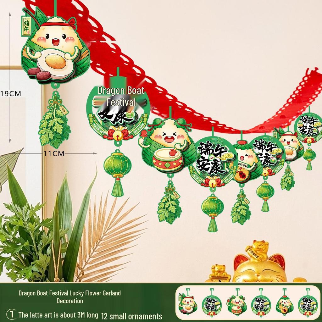 Dragon Boat Festival Zongzi and Dragon Cartoon Bunting Decoration for Mall Stores