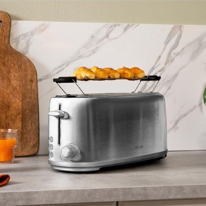 Cecotec grille-pain 4 tranches toast&taste 1600 retro double inox: 1630 w 2 fentes larges de 38 cm et longues acier