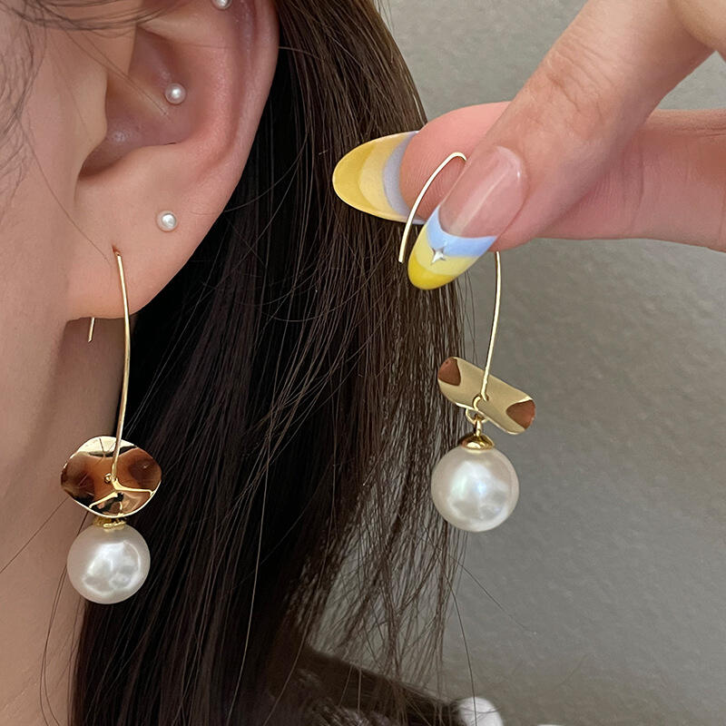 Exquisite Fashion Gold Color Round Imitation Pearls Drop Earrings For Women Elegant Dangle Earrings Jewelry Gifts