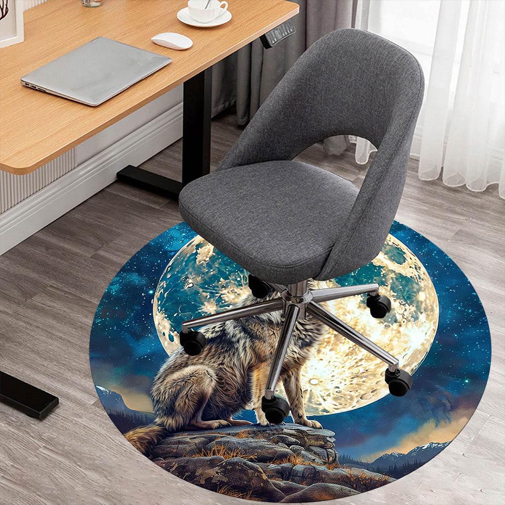 

1PC wolf howling moon Office Round Area Rug, Under Office Chairs Bedroom Living Room Home Decor, Carpet for Office -1110016 80cm by 80cm