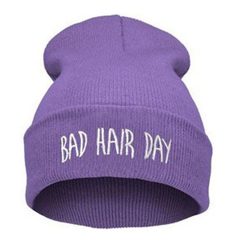 European and American Hip-hop Pullover Hat with Lettering Bad Hair Day Knitted Hat Embroidered Wool Hat 15Colorful Beanie