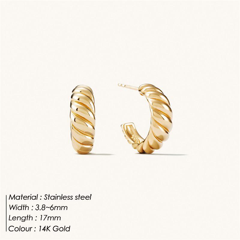 14K Gold European-Style C-Shaped Croissant Earrings for Women