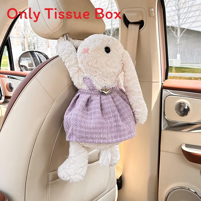 Creative Plush Bunny Car Tissue Holder With Cute Cartoon Design For Car Interior Decor