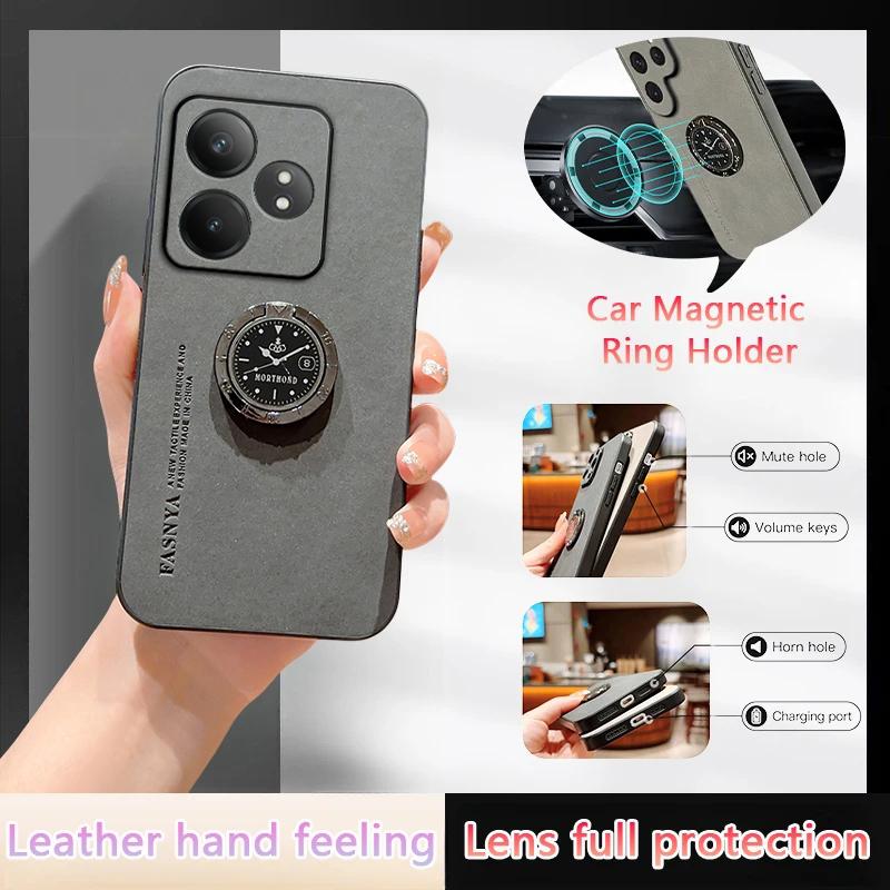 

Для OPPO Realme GT 6T 5G кожаный противоударный чехол для телефона Realme GT Neo 6 SE Neo6 SE автомобильный магнитный держатель с кольцом задняя крышка