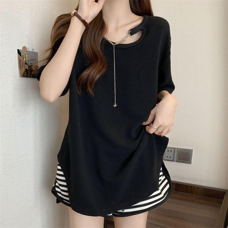 Women's Summer 2026 Loose Fit Mid-Length Short-Sleeve T-Shirt – Plus Size, Versatile Base Layer