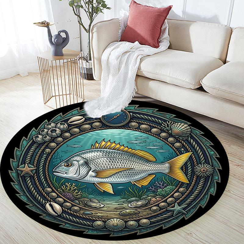 Marine Life Emblem Round Area Rug Under Office Chairs Bedroom Living Room Home Decor