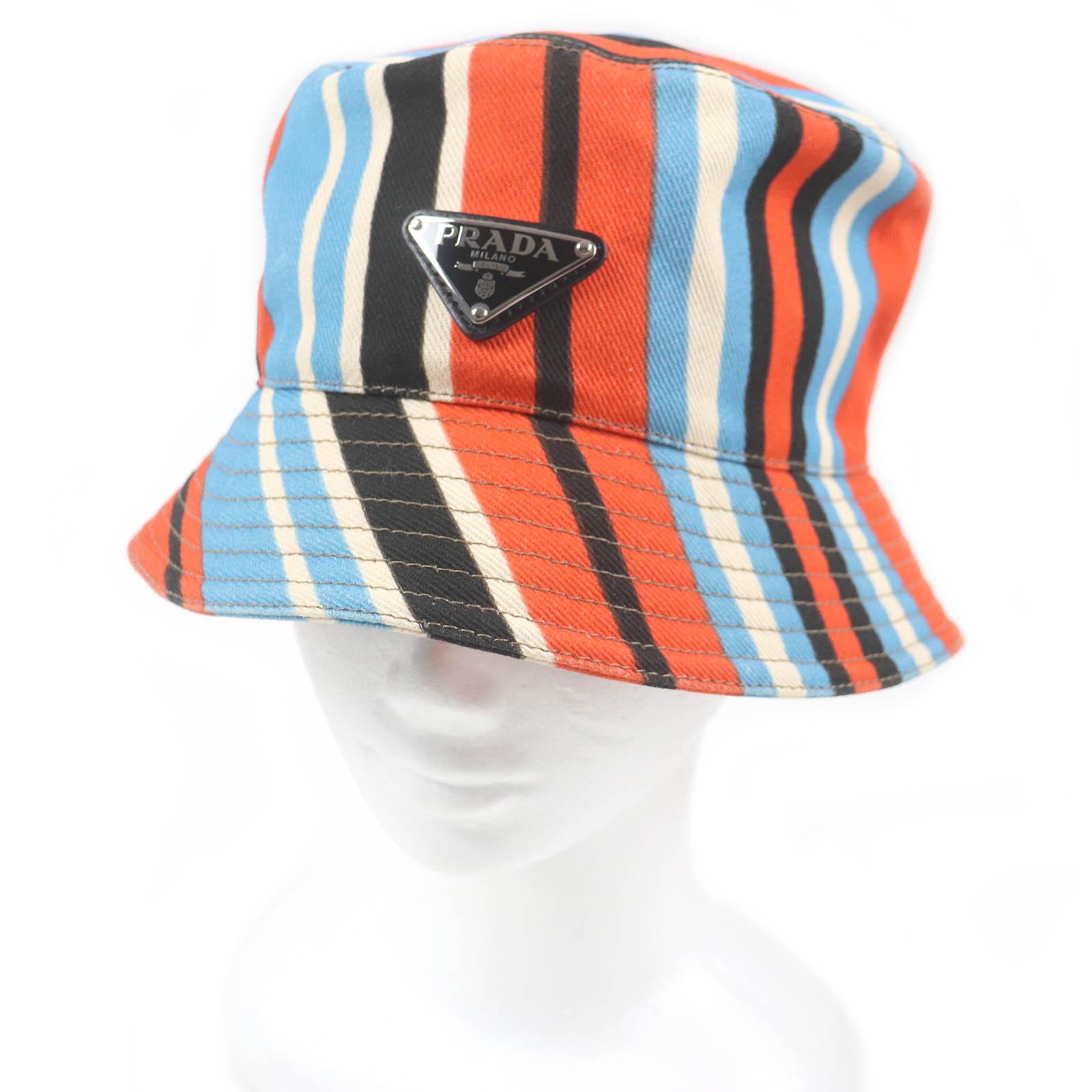 Great PRADA hat Stripe Triangle Logo Triangle Plate Orange multi-color mens 2HC137 Used