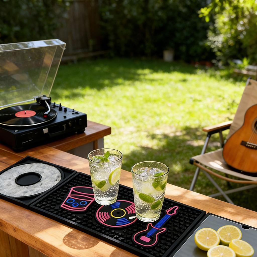 Traditional Appearance elastomer Drink Rest Pad With Liquid footpaths Excellent For Dining exteriors And Portable utilizes 61 5x15 1cm Black