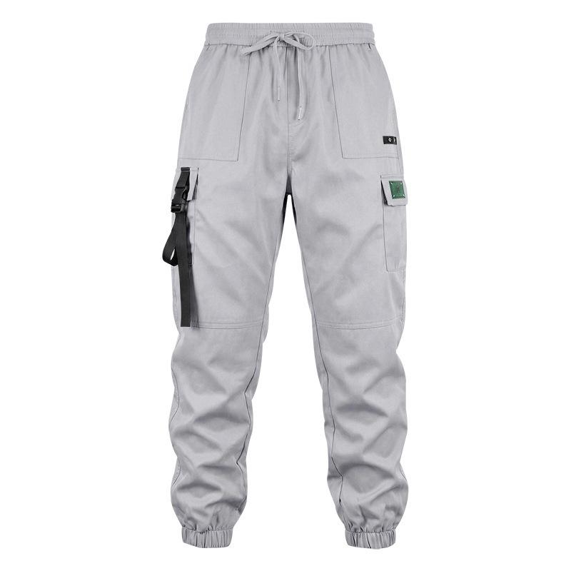 Men Drawstring Elastic Waist Jogger Cargo Pants, Multi Pockets Ribbon Decor Tapered Ankle Cuffs Casual Streetwear Utility Trousers Outdoor Daily Wear