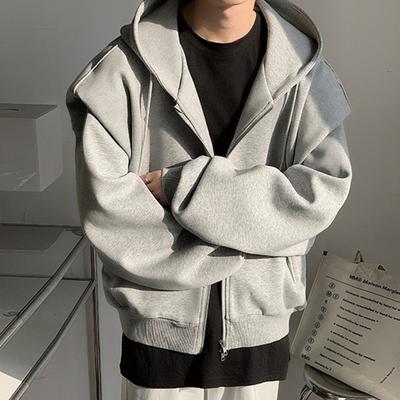 Herr Sweatshirt med Huva Dragsko Lång Ärm Dragkedja Sportjacka med Fickor