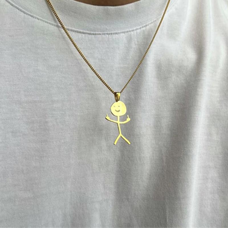 Stickman Glossy Cut Akimbo Middle Finger Pendant Necklace European and American
