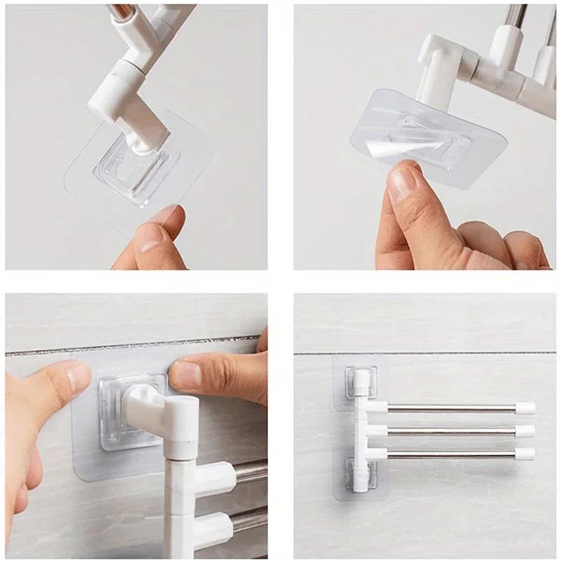 Bathroom Non Perforated Wall Mounted Rotating Towel Rack, 3rd and 5th Floor Hanging Poles, High-quality Stainless Steel Pipes