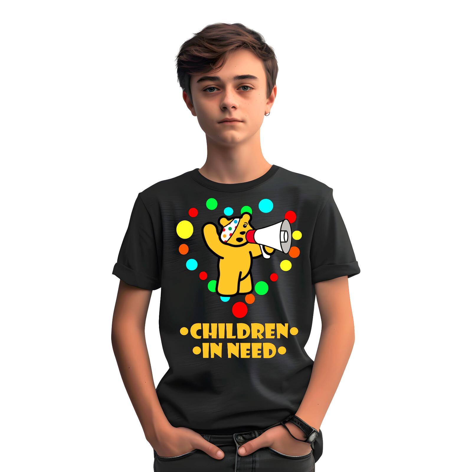 Kids Men Women Children In Need Pudsey Bear T-Shirt Charity Spotty Top Tee M